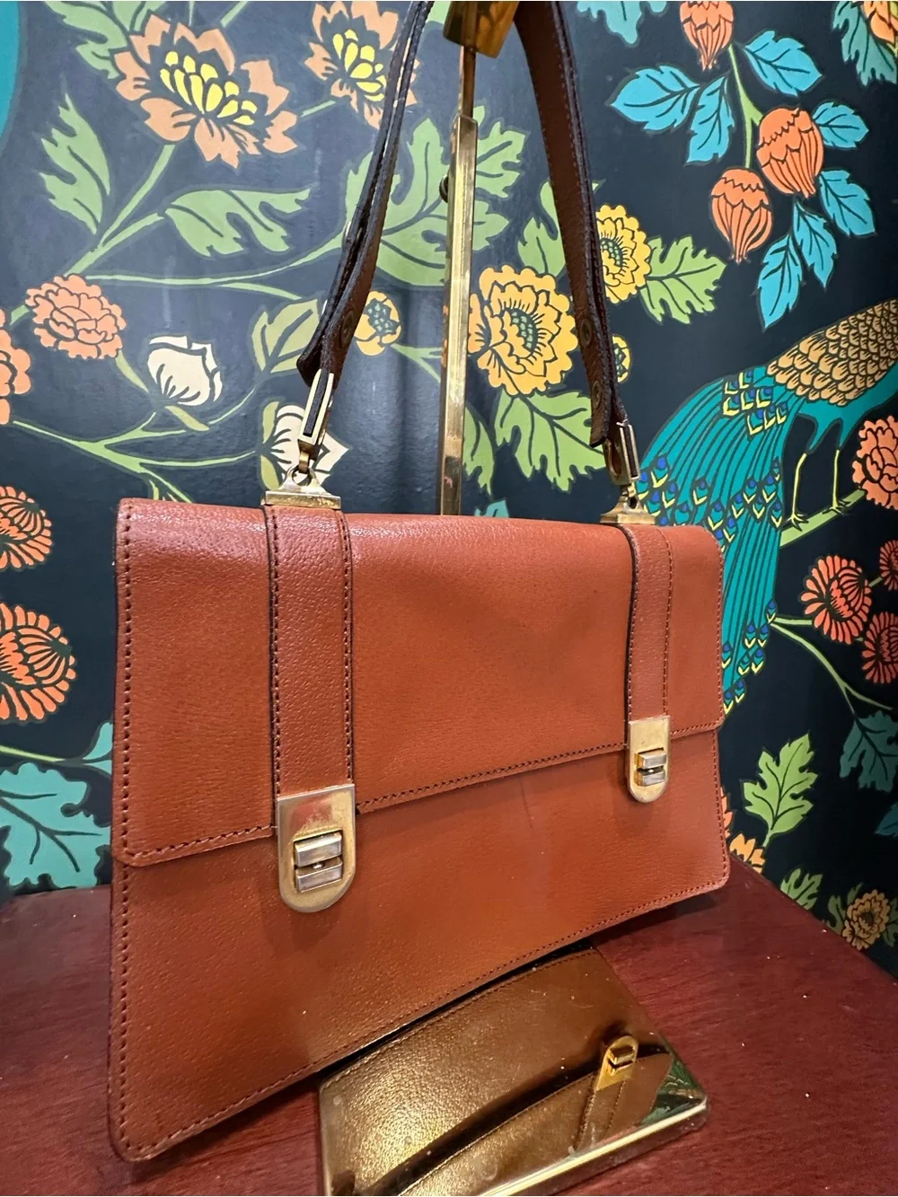 Vintage Bally Made in France Cognac Leather Shoulder Bag Éclair Zipper